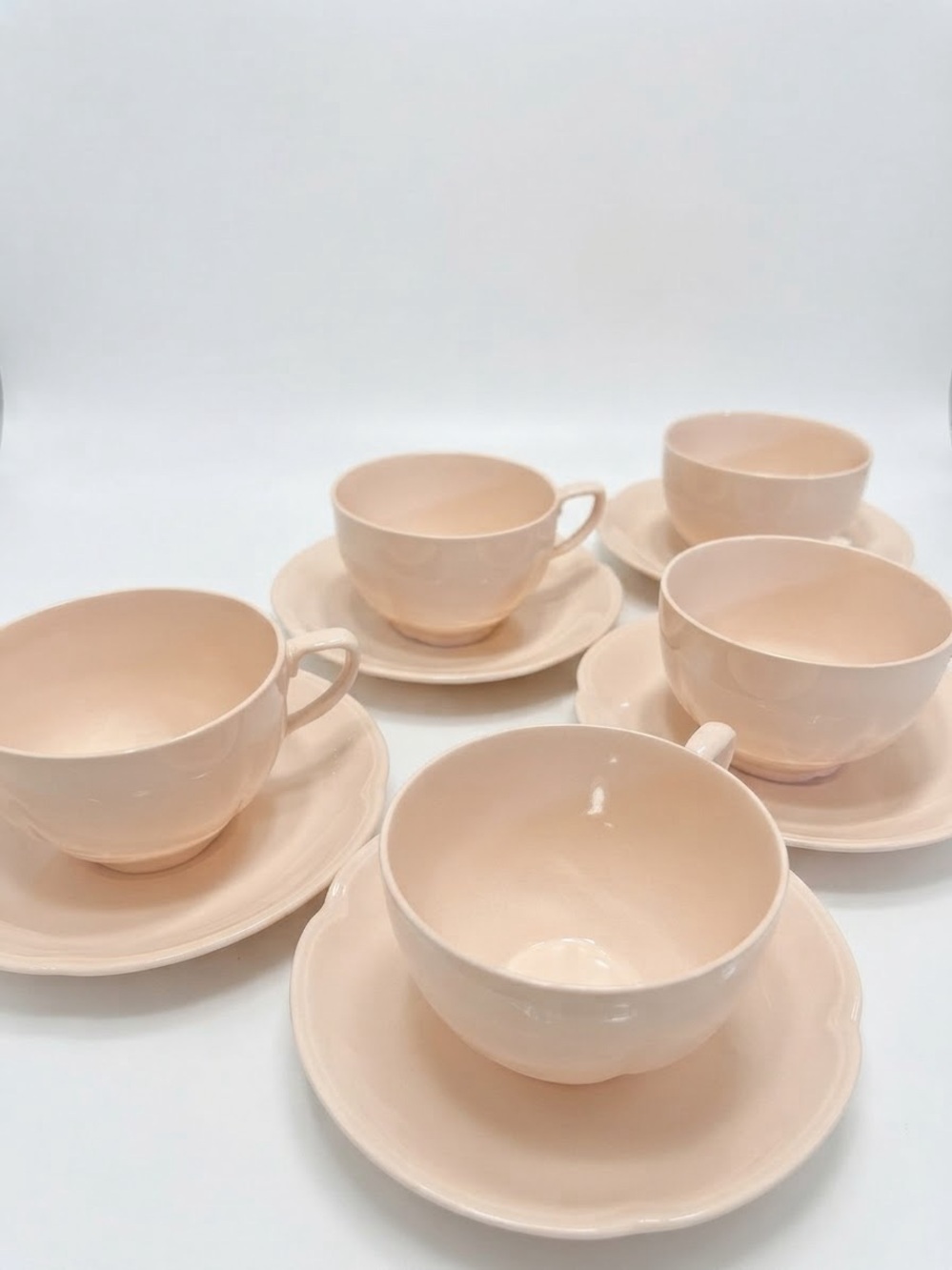 Vintage Johnson Bros. England 'Rose Dawn' Tea Cups & Saucers – Set of 5